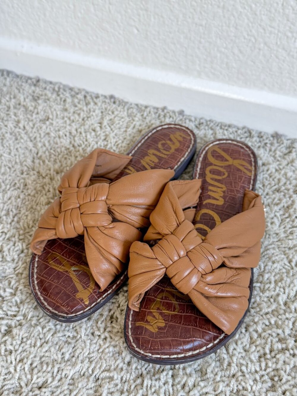 Sam Edelman Garson Knotted Slide Sandals Tan Brown Leather Size 8